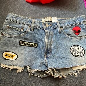 Levi's Blue Distressed Jean Shorts with Patches